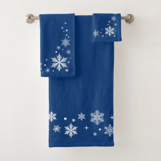 A beautiful, elegant blue towel set, snowflakes