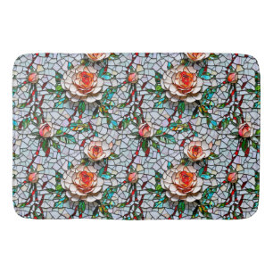 A Beautiful Faux Mosaic Floral Pattern Bath Mat