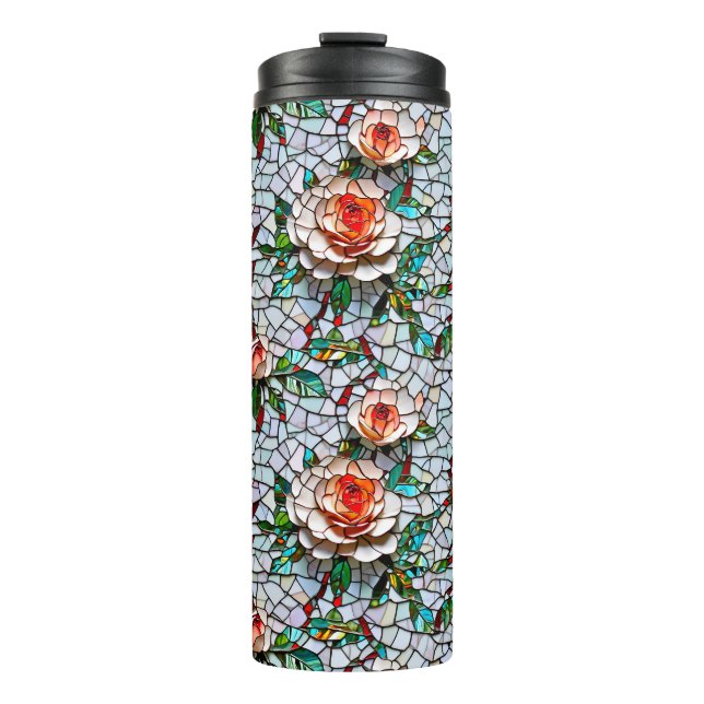A Beautiful Faux Mosaic Floral Pattern Thermal Tumbler (Front)