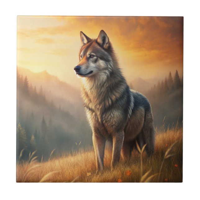 A Beautiful Forest Wolf Ceramic Tile (Front)