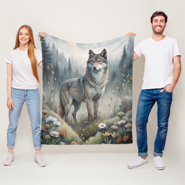 A Beautiful Forest Wolf Fleece Blanket (In Situ)