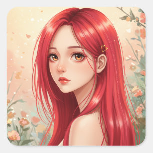 A beautiful girl exuding grace in nature square sticker