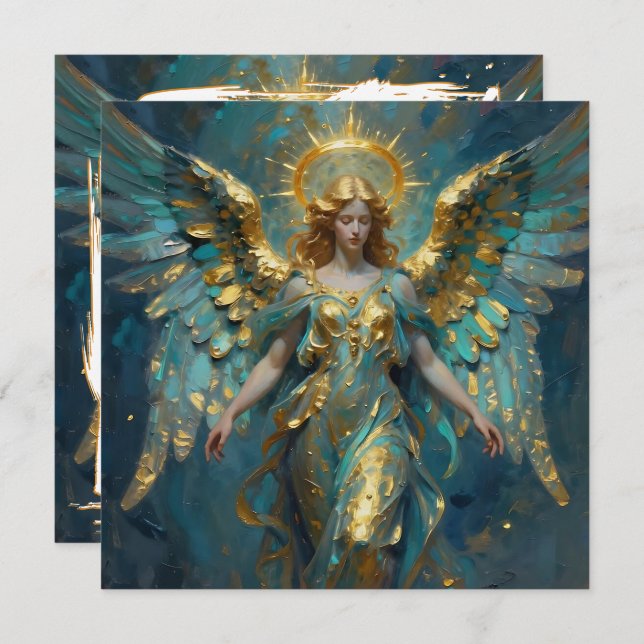 A Beautiful Gold and Turquoise Angel Blank Card (Front/Back)