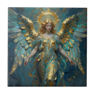 A Beautiful Gold and Turquoise Angel  Ceramic Tile