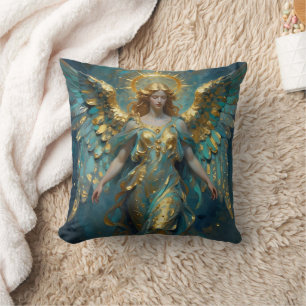 A Beautiful Gold and Turquoise Angel  Cushion