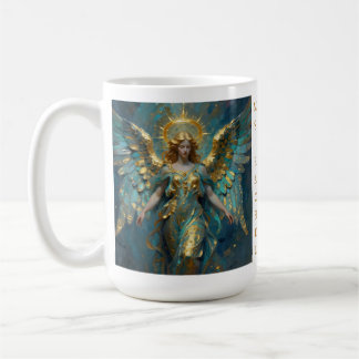 A Beautiful Gold and Turquoise Angel Personalized Coffee Mug
