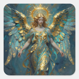A Beautiful Gold and Turquoise Angel Square Sticker