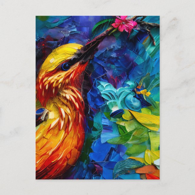 A Beautiful Hummingbird Mixed Media Painting Postcard (Front)