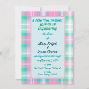 a beautiful journey in cotton candy plaid lesbian invitation