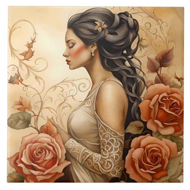 A Beautiful Lady Bathroom Border Ceramic Tile (Front)