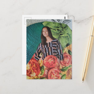 A Beautiful Lady With Pizza and Lettuce Collage Postcard