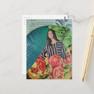 A Beautiful Lady With Pizza Collage Postcard