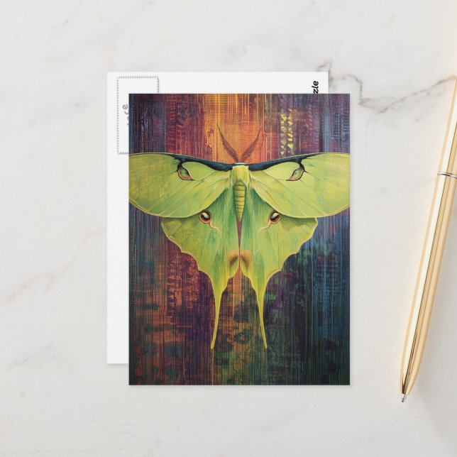 A Beautiful Luna Moth Postcard (Front/Back In Situ)