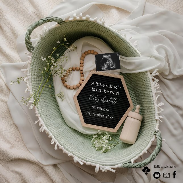 A beautiful lush green basket pregnancy announceme invitation (Creator Uploaded)