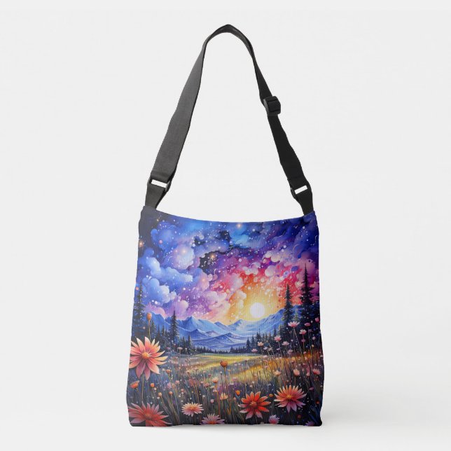 A Beautiful Night Sky Illustration Crossbody Bag (Front)