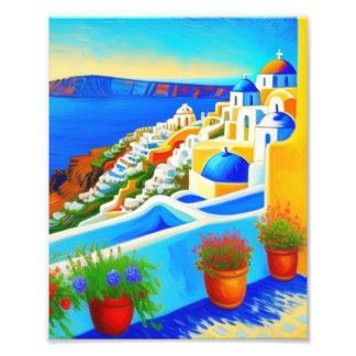 A beautiful Painting Of Santorini Island Photo Print
