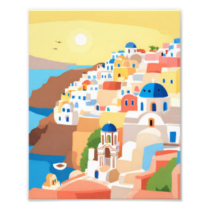 A beautiful Painting Of Santorini Island  Photo Print