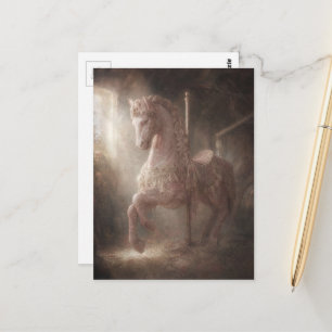 A beautiful pink merry go round horse postcard