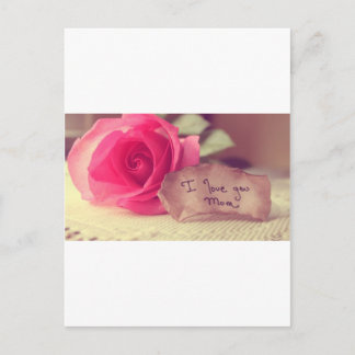 A Beautiful Pink Rose Says I-Love-You-Mum Birthday Postcard
