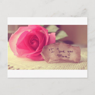 A Beautiful Pink Rose Says I-Love-You-Mum Birthday Postcard