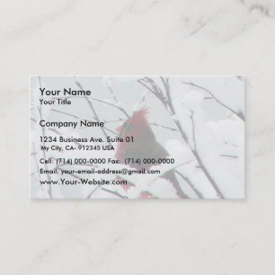 A Beautiful Red Cardinal In The Bushes Covered Wit Business Card