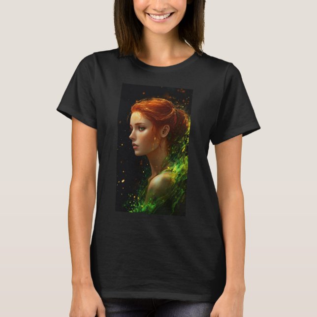 A beautiful red head woman with green eyes facing  T-Shirt (Front)