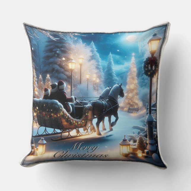 A Beautiful Sleigh Ride With Santa Cushion (Front)