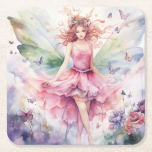 A Beautiful Spring Fairy Square Paper Coaster