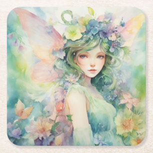 A Beautiful Spring Fairy Square Paper Coaster