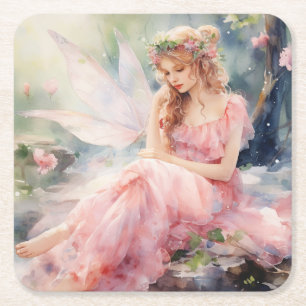 A Beautiful Spring Fairy Square Paper Coaster