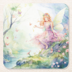A Beautiful Spring Fairy Square Paper Coaster