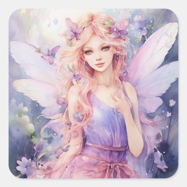 A Beautiful Spring Fairy Square Sticker (Front)