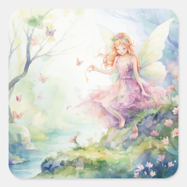 A Beautiful Spring Fairy Square Sticker (Front)