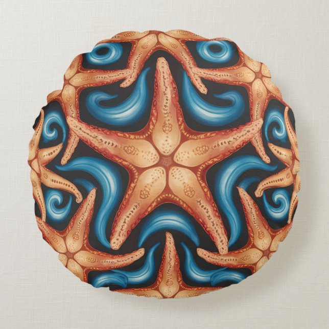 A beautiful starfish on blue round cushion (Front)