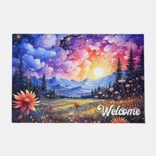 A Beautiful Starry Night Illustration Doormat