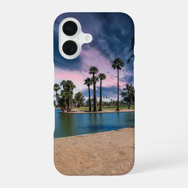 a beautiful sunset at Encanto Park iPhone 16 Case (Back)