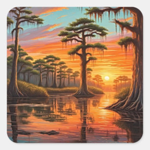 A beautiful sunset down on the Bayou Square Sticker
