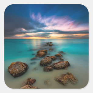 A Beautiful Sunset Over Grace Bay   Turks & Caicos Square Sticker