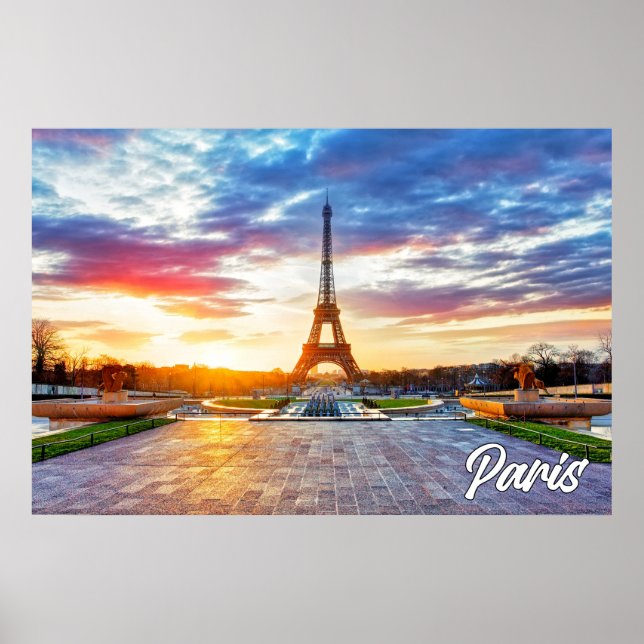 A Beautiful Sunset Over Paris, France Poster (Front)