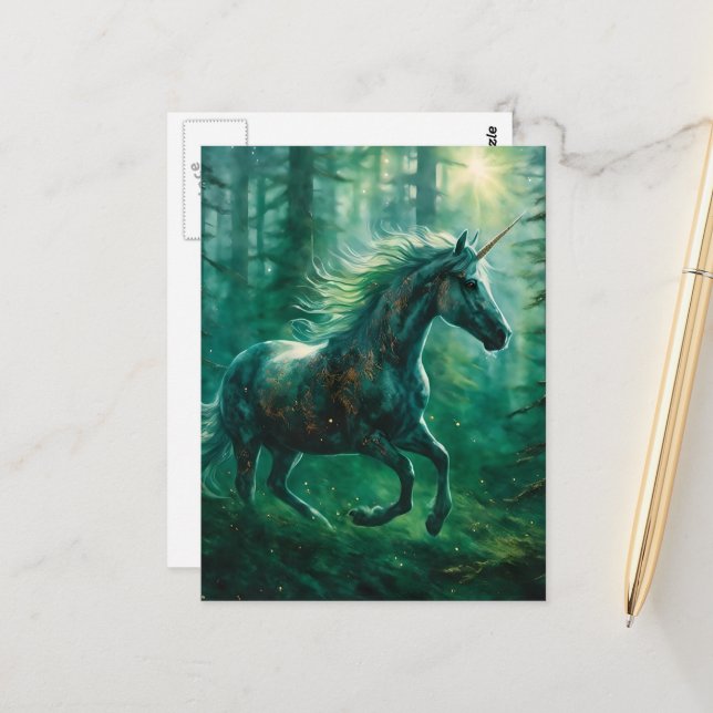 A Beautiful Unicorn in a Forest Postcard (Front/Back In Situ)