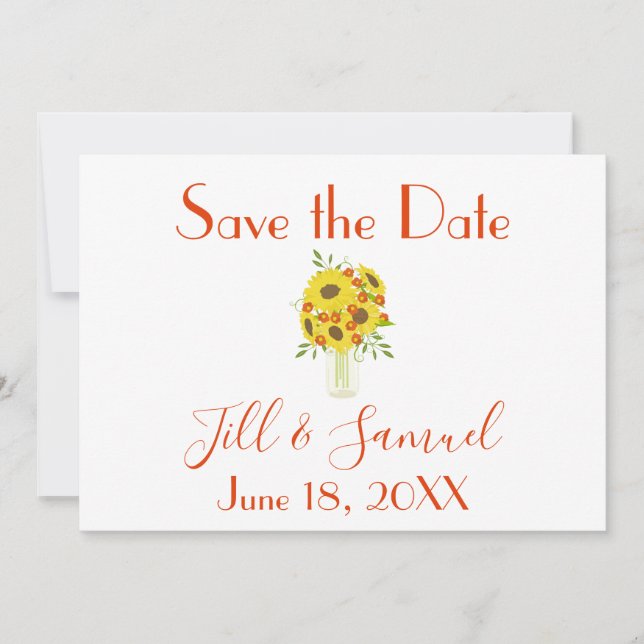 A beautiful vase of Sunflowers Save The Date (Front)