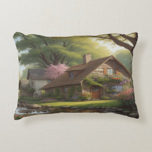A beautiful village Daylight small cottage Decorative Cushion