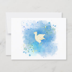 A beautiful white dove brings peace on postcard