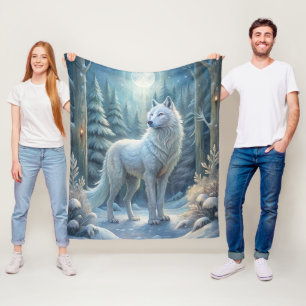 A Beautiful White Wolf Fleece Blanket