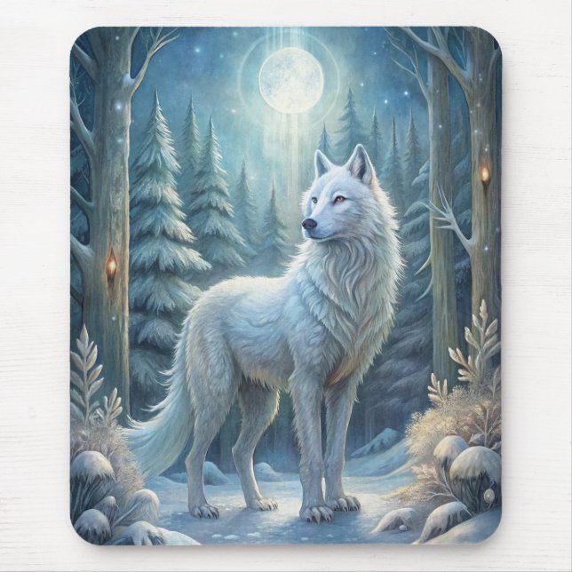 A Beautiful White Wolf Mouse Pad (Front)