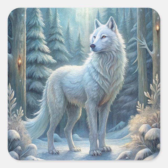 A Beautiful White Wolf Square Sticker (Front)