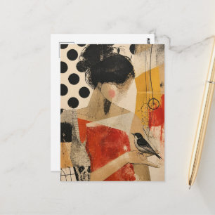 A Beautiful Woman and a Bird Postcard