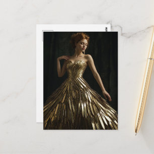 A beautiful woman in a dress made from knives postcard