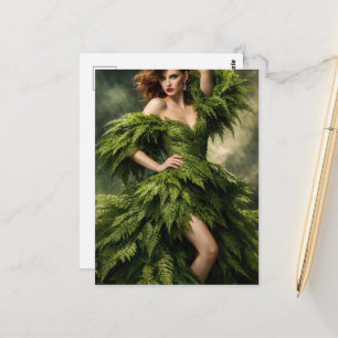 A beautiful woman in a fern leaf dress postcard
