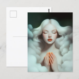 A Beautiful Woman Meditating In The Clouds Postcard